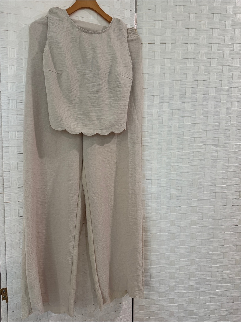 Scallop Hem Two-Piece Set in Light Beige